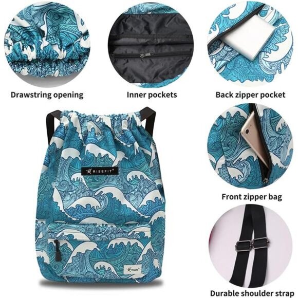 Waterproof Drawstring Bag, Gym Bag Sackpack Sports Beach Backpack for Men Women - Picture 7 of 8